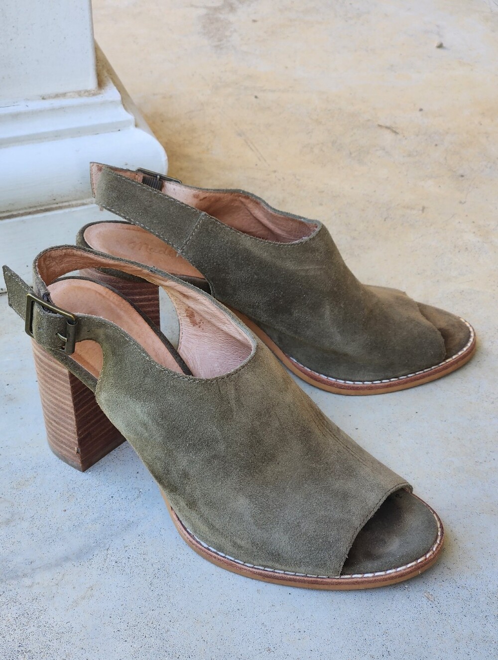 Madewell Olive Suede Slingback Heeled Sandals, Size 8